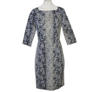 Samantha Sung Celine Dress, Sheath, Alligator Print, Indigio, 3/4 Sleeve, Size 6